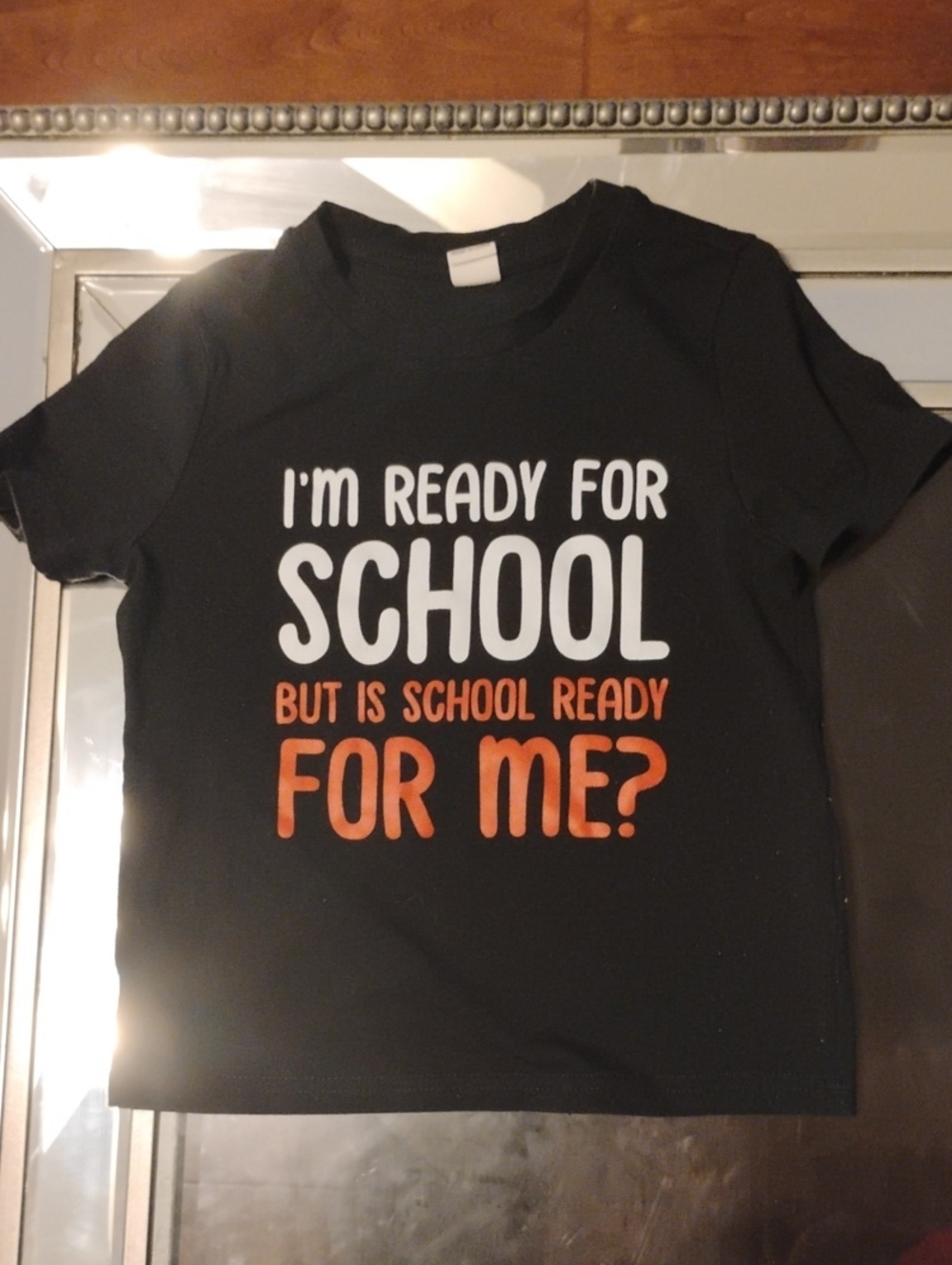 SHEIN Black Kids' Tee with White & Orange Back-to-School Print